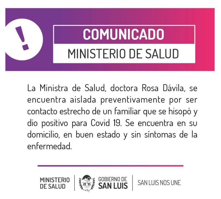 La ministra de Salud Rosa Dávila está aislada preventivamente