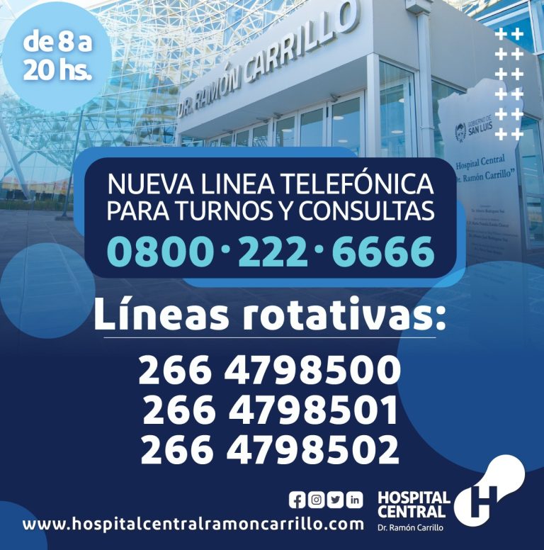 El Hospital “Dr. Ramón Carrillo” pone a disposición un 0800 y líneas rotativas para consultas y gestión de turnos